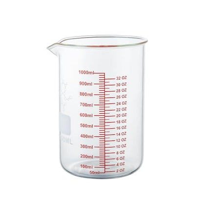 High Borosilicate Glass Measuring Cup-V-Shaped Spout,1000ml(32OZ) Glass Measuring Beaker for Kitchen or Restaurant, Easy to Read - size: 1000ml (32oz)
