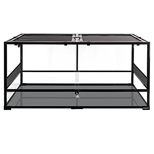 REPTIZOO Large Reptile Terrarium, Tall & 48 INCH Wide Reptile Tank with Sliding Door Top Screen Ventilation & Anti Escape Lid (48" W X 24" D X 24" H (Full Glass & Side Mesh Panel Switchable)) - size: 48" x 24" x 24" (Mesh Panel)