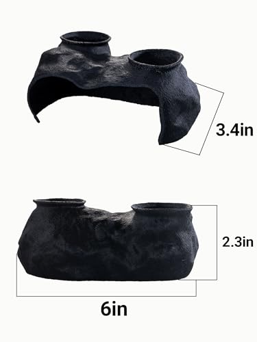 Dual-Entrance Rock-Texture Cave – Fish Tank Shelter & Aquarium Decor with 2 Tunnels, 6×3.4×2.3in (Black) - color: Black