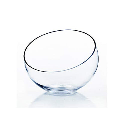 WGV Slant Cut Bowl Glass Vase, Width 9", Height 8.25", Clear Terrarium, Candy Dish, Fruit Jar, Floral Container for Wedding Party Event, Home Office Decor, 1 Piece - size: Slant Bowl 8"H