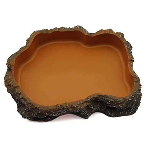 Reptile Water Dish,Resin Reptile Rock Food Feeder Bowl, Water and Food Bowl,Terrarium Decor for Leopard Gecko, Lizard,Spider,Turtle,Scorpion, Chameleon,Hermit Crabs (L, Orange) - color: Orange, size: L
