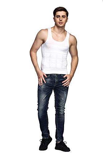 Odoland Men Compression Shirt 3 Pack Body Shaper Vest Tank Top | Nylon & Spandex, Moisture-wicking Tummy Shaper for Gym, Running, Daily, Breathable, Stretchy - color: Black/White/White, size: Medium