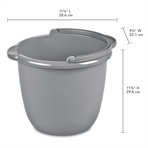 (1 Pack) 10 Qt Round Utility Bucket, Comfort Handle, Plastic.10 Qt Spout Pail Classic Titanium | Gray Round Utility Bucket