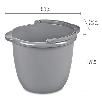 (1 Pack) 10 Qt Round Utility Bucket, Comfort Handle, Plastic.10 Qt Spout Pail Classic Titanium | Gray Round Utility Bucket