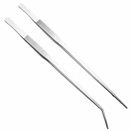 2Pcs set of aquarium water grass tweezers, measuring 18 inches length, with straight and curved ultra long stainless steel Heavy tweezers, reptile feeding pliers, aquarium clip pliers (18")