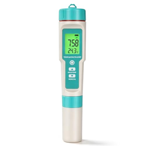 7 in1 Pool Thermometer, PH & Salt Meter, Digital Pool TDS EC ORP SG Salinity Test Kit, Professional High Accuracy Water Quality Tester & Monitor for Swimming Pool, Spa, Hot Tub, Hydroponics & Aquarium
