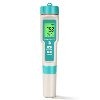 7 in1 Pool Thermometer, PH & Salt Meter, Digital Pool TDS EC ORP SG Salinity Test Kit, Professional High Accuracy Water Quality Tester & Monitor for Swimming Pool, Spa, Hot Tub, Hydroponics & Aquarium