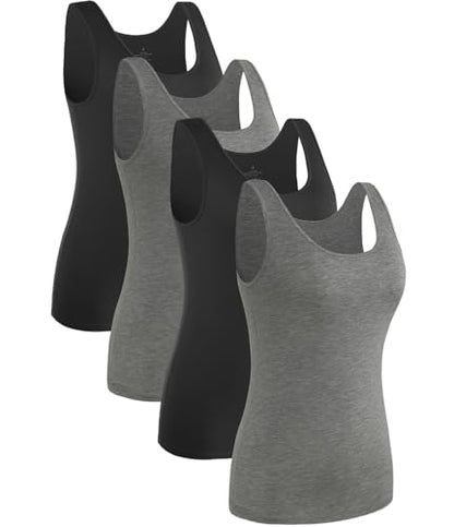 Rosyline 4 Piece Women Tank Tops Basic Sleeveless Undershirt Layering Tanks - color: Black/Dark Grey/Black/Dark Grey, size: Small