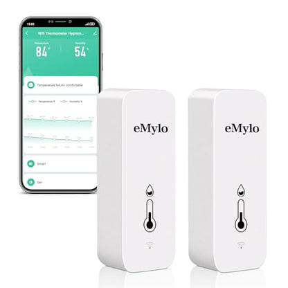 eMylo WiFi Indoor Thermometer Hygrometer with App Alert & Data Export | Wireless Temperature and Humidity Sensor, Smart Monitor for Home Baby Room Greenhouse Wine Cellar, Compatible with Alexa,2PCS