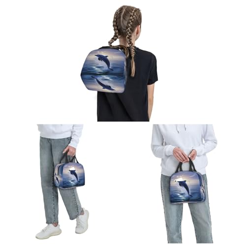 Insulated Lunch Bag Elegant dolphin Lunch Box for Women Men Reusable Leakproof Lunch Cooler Bag for Office Picnic - color: Elegant Dolphin