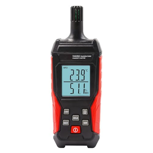 Handheld Hygrometer Temperature Humidity Meter, Digital Thermometer with Humidity Sensor for Indoor Outdoor Measuring - Large LCD Backlit, Data Hold, MIN/MAX
