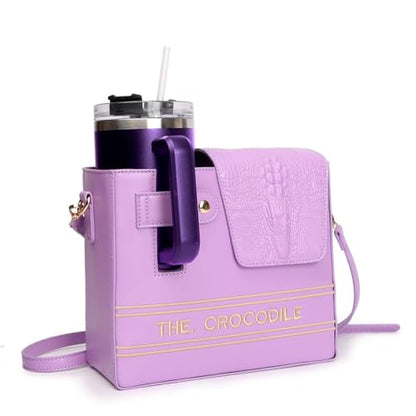 PU Reptiles Texture Drink Container with Adjustable Strap for Coffee Flask Bottles Camping Walking Daily Needs Travel Beverage Bag - color: Purple