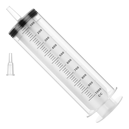 1000mL Plastic Syringe for Liquid - Large Syringes with Adapter for Scientific Labs, Feeding, Oil Filling, Individually Wrapped, 1 Pack - style: 1000mL