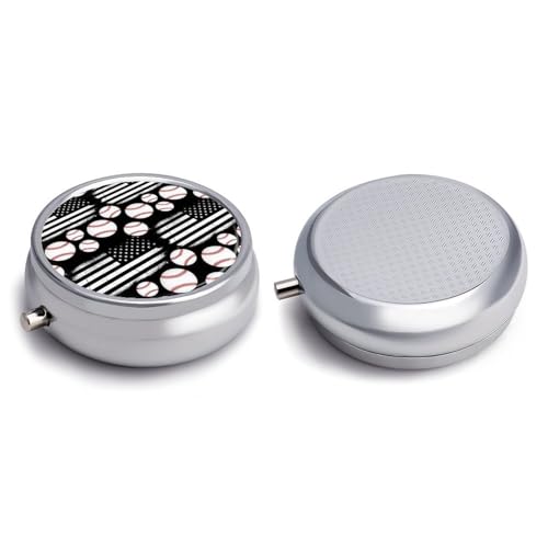 Pocket Pill Case, Baseball American Flag Compact Round Holder, Travel Organizer for Supplements, Waterproof Pill Box Purse Use for Professionals - color: Style (602)