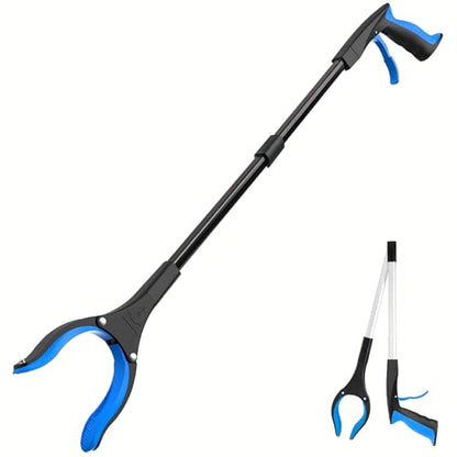Grabber Reacher Tool - 32” Extra Long Foldable Gripper and Reaching Tool - Heavy Duty Pick Up Stick Grabbers for Seniors, Trash, Surgery Recovery Must Haves Gifts (Black Blue) - color: Black Blue