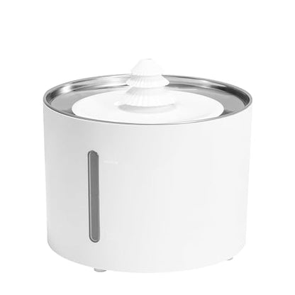 Amazon Basics Large Capacity Pet Water Fountain with Stainless Steel Top, Ultra Quiet, Easy to Clean, BPA Free, 3L, White, 3 Filters Included - size: 0.8 gal, style: Water Fountain