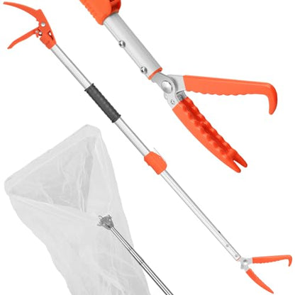 Snake Grabber Tool, 62” Professional Aluminum Alloy Telescopic Rattle Snake Tongs, Reptile Grabber Snake Catcher Wide Jaw Handling Tool with Lock
