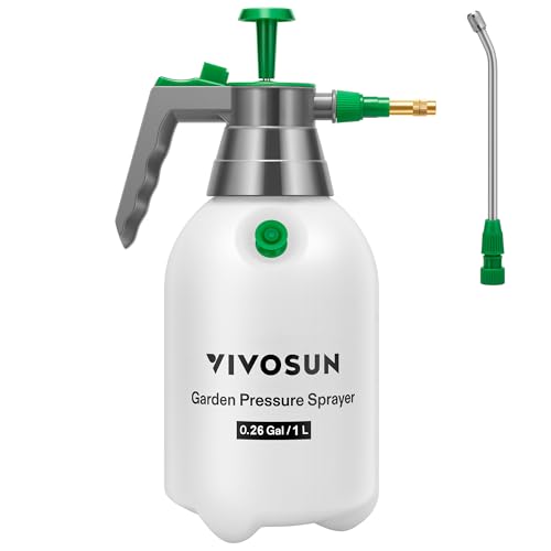VIVOSUN 1L Pump Sprayer, 34oz Water Spray Bottle with Safety Valve | Handheld Garden Sprayer, Adjustable Nozzle, Extended Spray Rod & Additional Seals, Ideal for Watering, Fertilizing, Cleaning - size: 34 ounce