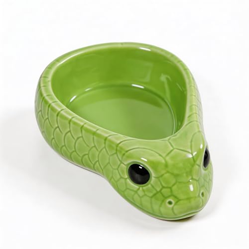 Reptile Water Dish, Ceramic Snake Water Bowl for Snake, Leopard Gecko, Bearded Dragon and Lizard, Reptile Bathing Pool Food Feeding Dish, Terrarium Tank Accessories (Cyan) - color: Cyan