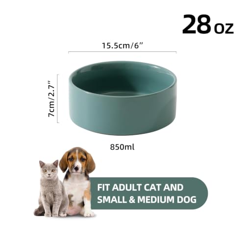 Havniva Cat Bowls Set of Two, 6.1” Ceramic Cat Food and Water Bowls | Cat Food Bowls Whisker Friendly, Non-Slip Base, Food-Grade Ceramic, Wide Opening, Dishwasher Safe, Cat Bowls for Indoor Cats - color: Dark Green, size: 2 Bowls - 6.1"