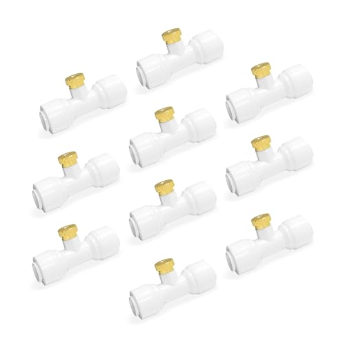 Tee Connector White 10PCS,Mister Nozzle Replacement,Outside Brass Misters Nozzles & Tees,Outdoor Water Misting Cooling System Sprinkler Parts for Patio,Backyard,Garden,Greenhouse,Umbrella - color: White