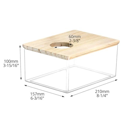 QWORK Hamster Sand Bath Box – Clear Acrylic Habitat Bath with Wooden Lid for Dwarf Hamsters, Digging & Grooming