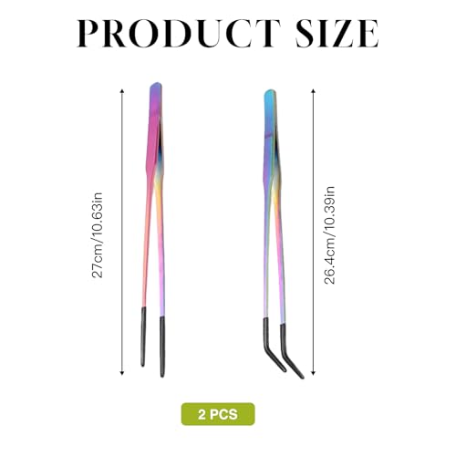 Reptile Feeding Tongs 2 Pack - 10.6 Inch Stainless Steel Straight & Curved Tweezers with Rubber Tips for Bearded Dragons, Lizards, Aquariums & Crafts - Terrarium Supplies