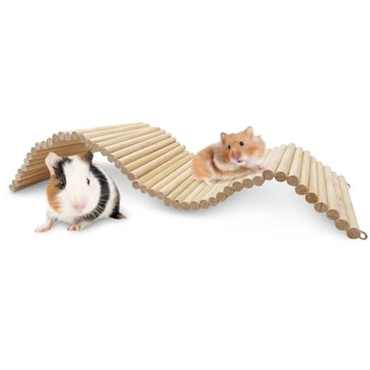 Hamiledyi Large Wooden Bridge Hamster Ladder House for Small Animals, Tunnel, Ladder, Chew Toys for Hamster Bunny Guinea Pigs Rats Chinchilla (26.4"7.9") - size: L