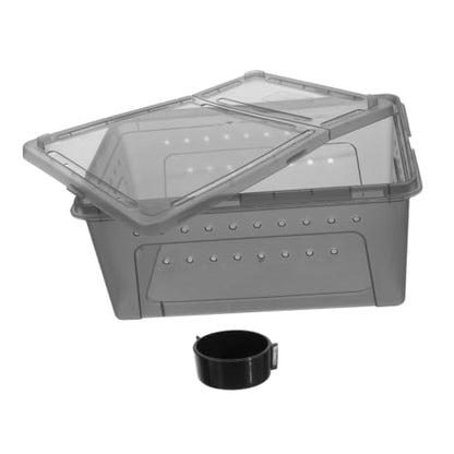 ibasenice Large Black Plastic Reptile Feeding Box with Water Dish, Ventilated Breeding Enclosure for Lizards, Spiders, Geckos, and Frogs, Portable Habitat Terrarium for Pet Reptiles