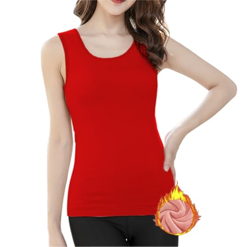 Womens Cotton Thermal Fleece Lined Underwear Tops Cami Tank Top Warm Base Layer Vest - color: Red, size: M / (Fit 88~115 lb)
