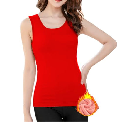 Womens Cotton Thermal Fleece Lined Underwear Tops Cami Tank Top Warm Base Layer Vest - color: Red, size: M / (Fit 88~115 lb)