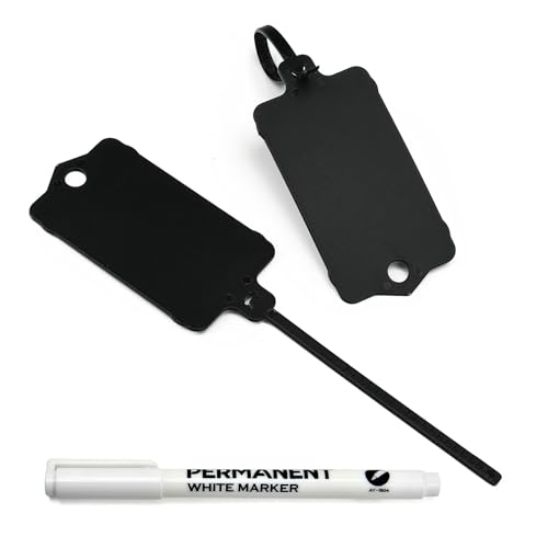 100pcs Blank Plastic Tags for Labeling Reusable Hanging Tags Ties Key Tag Storage Tag Waterproof Plastic Mark Label Writable Hang Sign with One Marker Pen (Black) - color: Black, size: 100 PCS