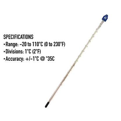 Glass Thermometer -10 to +110 C&F 300mm Liquid in Glass - Scientific Laboratory Grade for Water & Liquids - Partial Immersion