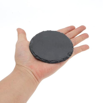 Reptile Basking Platform, Round Tortoise Habitat Slate, Turtle Feeding Slate, Habitat Decor Accessories for Crested Gecko Lizard, Gray Black