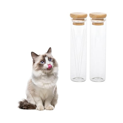Klmnop 2 Pack Cat Whisker Jar, Transparent Glass Cat Whisker Vase with Sealed Bamboo Lid, Cat Whisker Collector Cat Whisker Holder Loss of Cat Sympathy Gift(Clear)