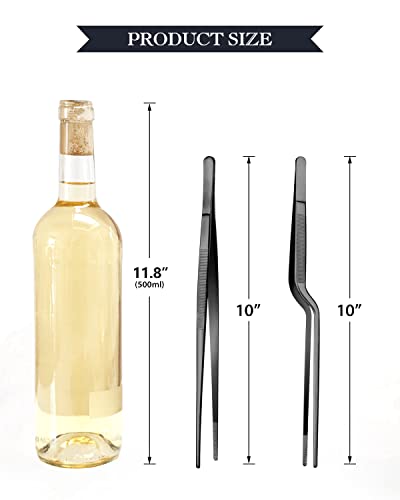 10-inch Cooking Tweezer and Offset Tweezer Set, Tongs Precision Serrated Tips, Stainless Steel Professional Chef Tweezer Kitchen Tools for BBQ, Plating and Serving - size: 10-inch