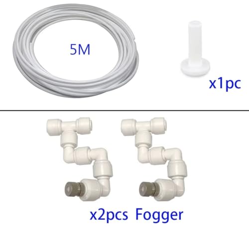 360 Adjustable Universal Spray Misting Nozzle Kit with 5M Hose for Garden Greenhouse Irrigation System Aquarium Reptile Humidity(5M 2Foggers White) - color: 5M 2Foggers White