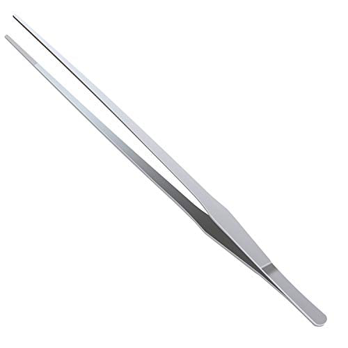 OIIKI Stainless Steel Polished Extra-Long 15 inch Tongs Tweezers, Silver | Long Tweezers with Precision Serrated Tips for Garden, Kitchen, Indoor & Outdoor - size: 15 inch Straight (1 PCS)