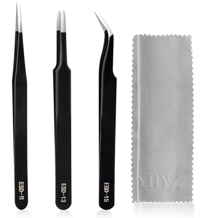 YHYZ 3PCS Precision Tweezers Set, Premium Stainless Steel Anti-Static ESD Tweezes, Suitable for Tweezers, for Craft, Electronic, Soldering, Model, Hobby, Jewelry Making Laboratory - style: 3pcs, Version 1