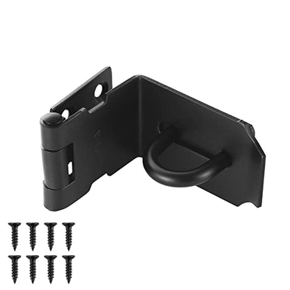 JQK Door Hasp Latch 90 Degree, Stainless Steel Safety Angle Locking Latch for Push/Sliding/Barn Door, 1.5mm Thickness Matte Black, 4 Inch, DH901-PB - size: 4Inch-Black-90degree