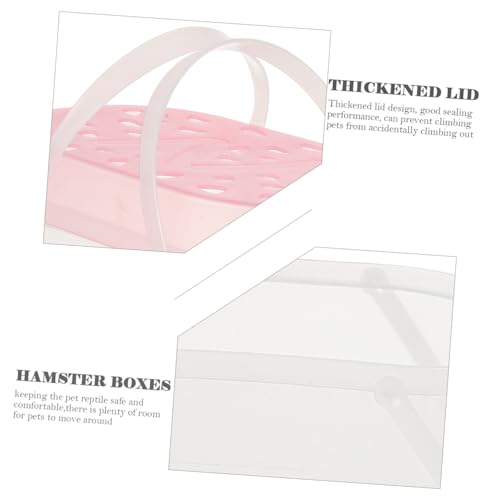 Abaodam 2pcs Small Hamster Cage and Turtle Carrier Box Portable Pet Reptile Container with Handle Medium Pink for Outdoor Travel