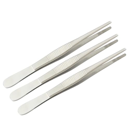 Set Of 3 (4.5") Thumb Dressing Forceps, Mulipurpose Tweezer Stainless Steel, Serrated Tip Straight, Aquascaping, Reptile Feeding, Crafts, Tissue Handling Forceps