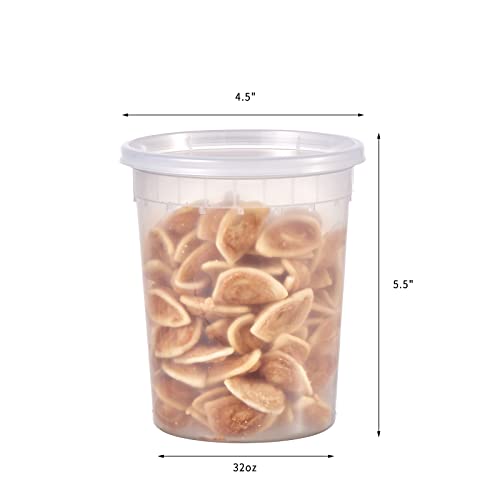 [32 oz. -24 Sets ] Plastic Deli Food Storage Soup Togo Containers With Airtight Lids Clear Disposable Takeout Quart Container Freezer Safe | Meal Prep | Stackable | Leakproof | BPA Free | Microwavable