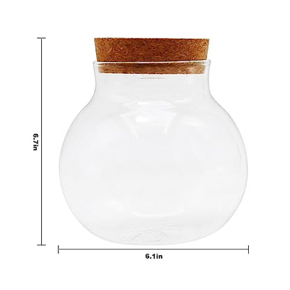 Round Glass with Remote Control LED Lights - for Terrariums, Moss Ball Vases & Home Decor, for DIY Party Mason Jars Crafts Christmas Decoration (S)