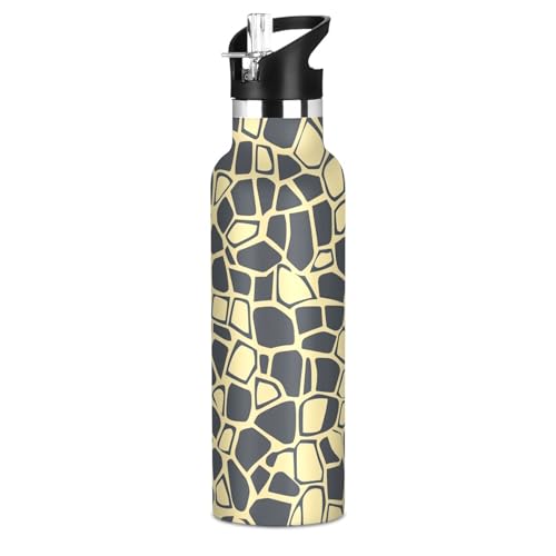 Sports Water Bottle Reptile Skin Black Beige Stainless Steel Beverage Container 20 oz Coffee Cup with Detachable Straw & Leakproof Lid for Office/Travel/Outdoor