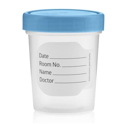 Vakly Sterile 4 oz Specimen Cups with Leak-Proof Lids for Lab Testing, 5 PK | Individually bagged, clear polypropylene, graduated volume markings, urine, stool and specimen collection with ID label