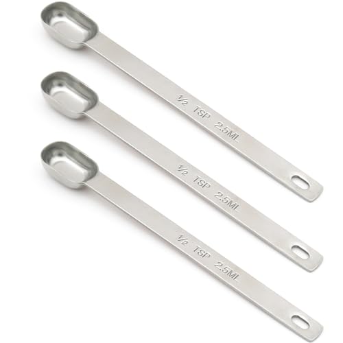 3PCS 1/2TSP(2.5ML) Measuring Spoon, Stainless Steel Long Handle Teaspoons | High Precision, Food-Grade Stainless Steel, ‌Rust-Free, Dishwasher-Safe, Easy-Read Markings, Multi-Purpose, Sturdy & Durable - size: 1/2tsp|1/6tbsp|2.5ml