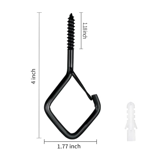 20 PCS Black Eye Screw Hooks, 4 Inch Ceiling Hooks for Hanging Heavy Duty Items with Safety Buckle – Metal Eye Bolt Hooks for Hanging Plants, Wind Chimes, Bird Feeders, String Lights, and More - size: 20 PCS