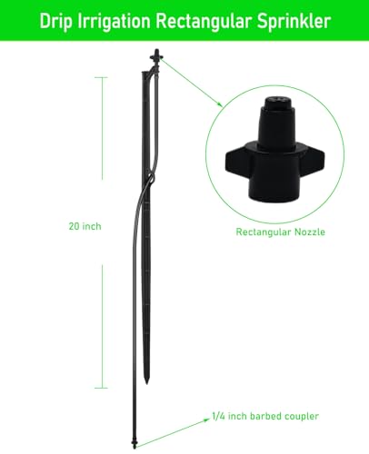 Drip Irrigation Micro Spray Emitters, 9 pcs | 180° 360° and Rectangular Sprinkler Nozzles, 3 pcs each nozzle type, 1/4-Inch Tubing, Barbed Inlet, 20-Inch High Stake - size: Mix 9 Sets Micro Spray Emitters