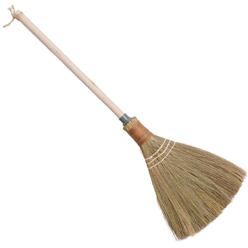Natural Whisk Sweeping Hand Handle Broom - Vietnamese Straw Soft Broom for Cleaning Dustpan Indoor - Outdoor - Decorative Brooms - Wooden Handle - 9.84'' Width, 27.55" Length - color: Natural